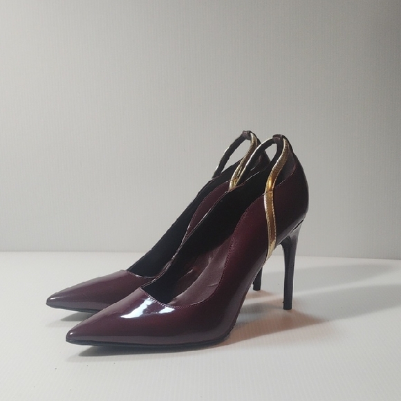 Marc Fisher Shoes - Marc Fisher Garlene Burgundy/Gold patent leather pointed toe pumps Size 8.5
